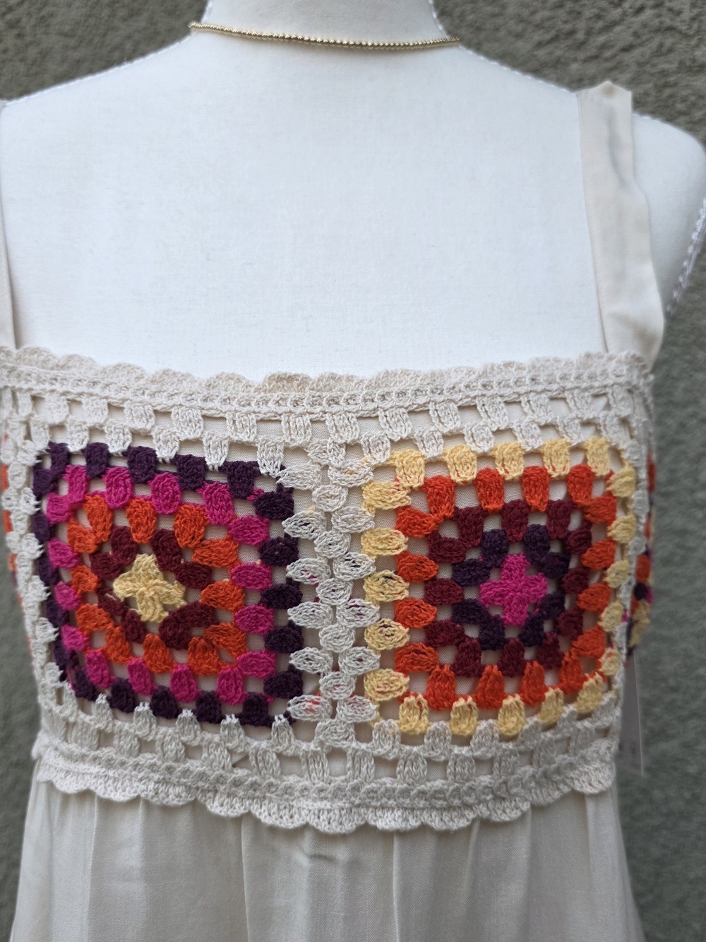 NEW SO Cream Top with Multicolor Crochet Front - Picture 3 of 7